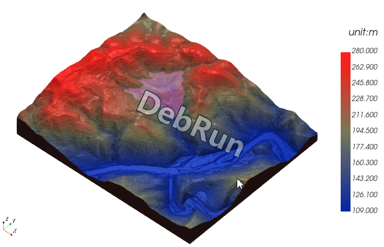 DebRun尾矿场失事数值仿真计算模型示意